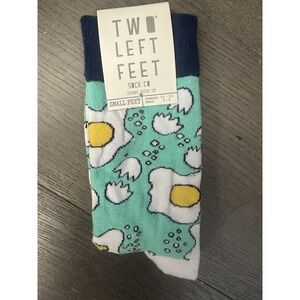 Two Left Feet Socks Womens Small Sunny Side Up Egg Print Blue Yellow Fun Novelty